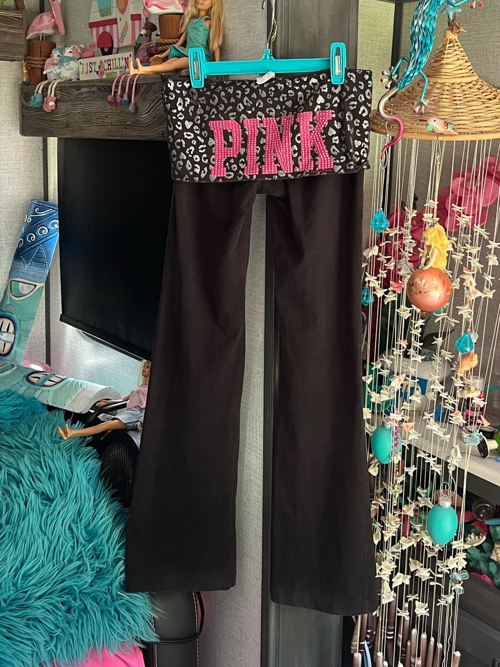 VS Pink Fold Over Flare Leggings